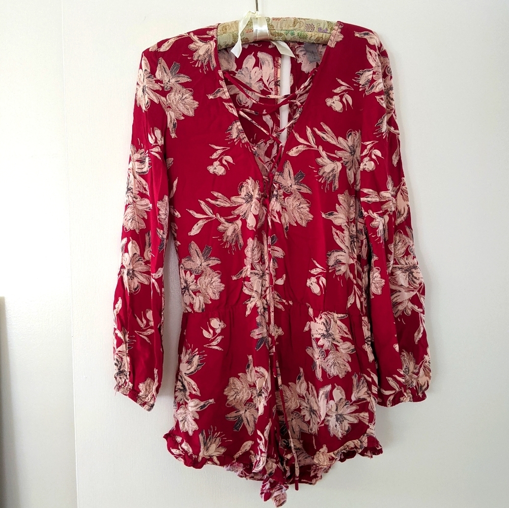Mahina long sleeve floral lace up romper